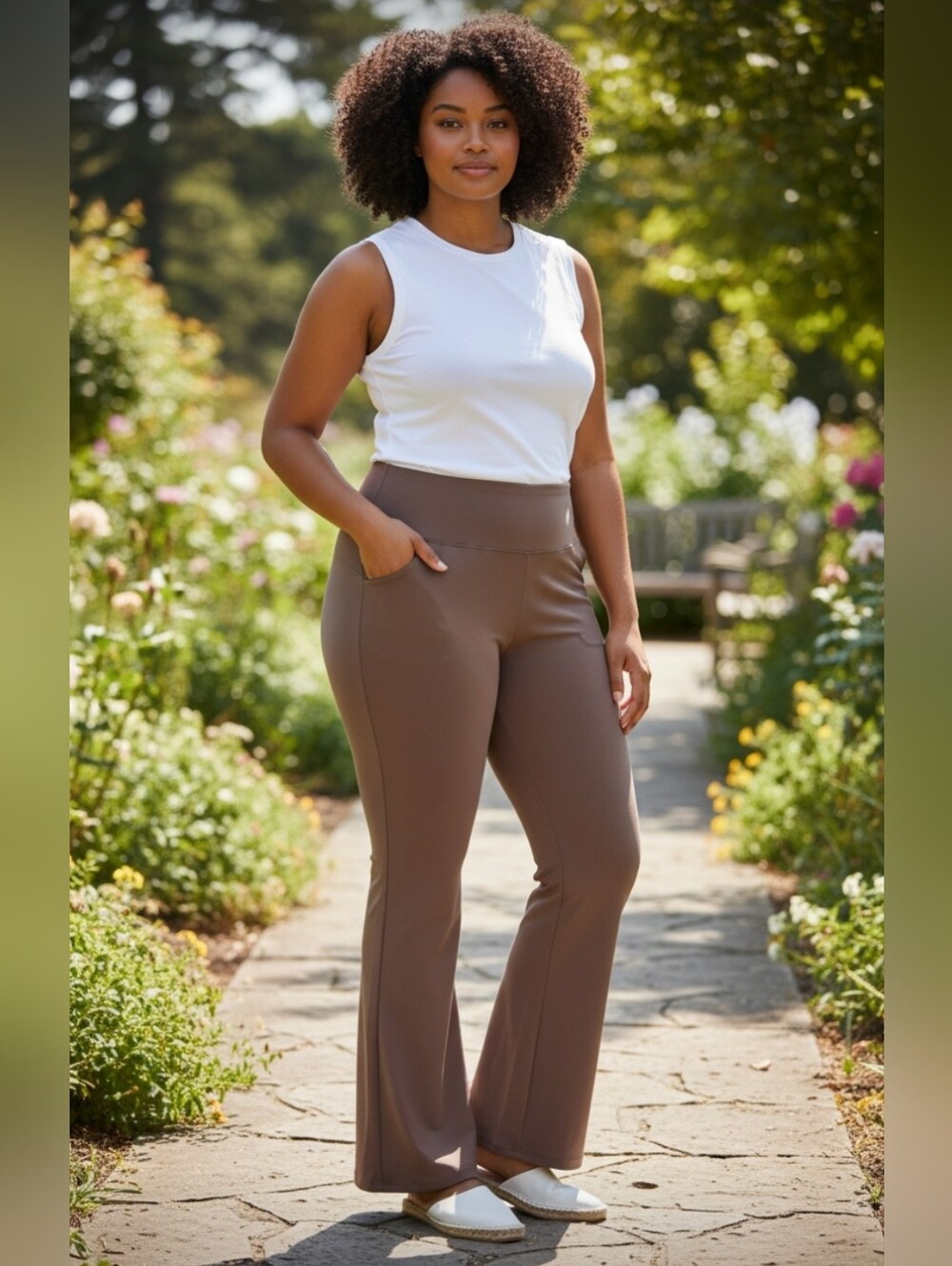 HALARA High-Rise Flare Ponte Pants in Taupe